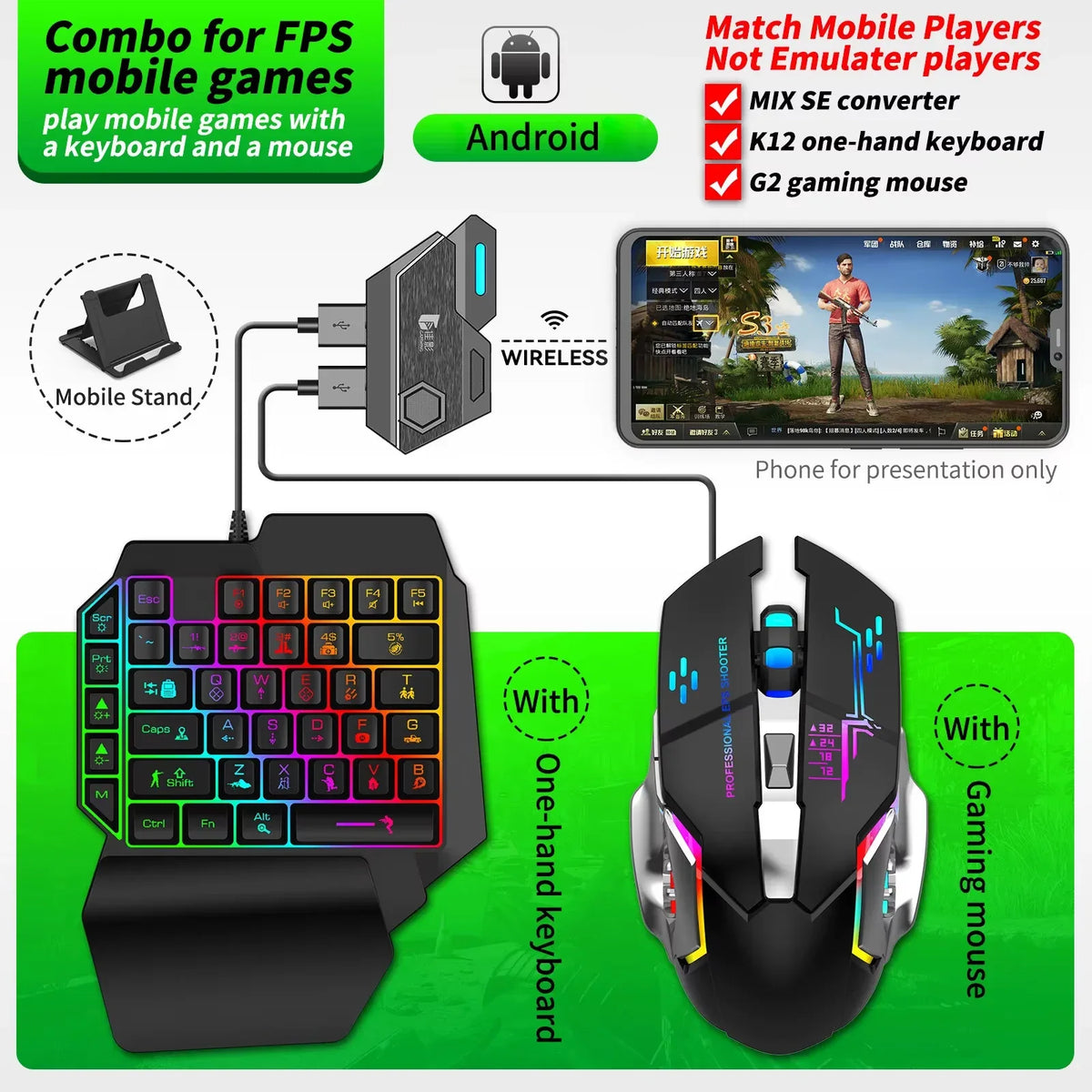 Gamer 5 in 1 Kit Mobile Games for PUBG Fortnite - Keyboard & Mouse Adapter with Ultra-Smooth Gameplay and Custom Button Mapping - ZeeTec Store