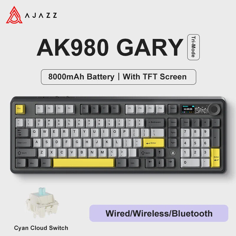 Wireless Wired Mechanical Keyboard 98 keys RGB TFT Display Knob Hot SWAP SWITCH