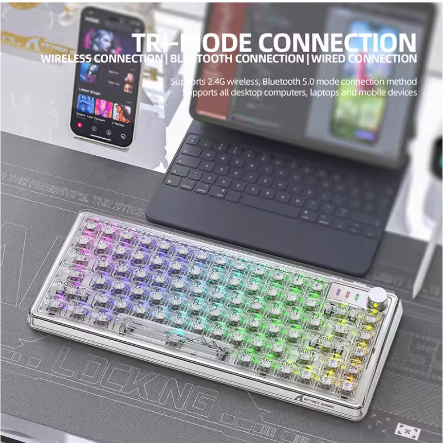 ATTACK SHARK K75 RGB Transparent Compact Gaming Mechanical Keyboard Tri Mode