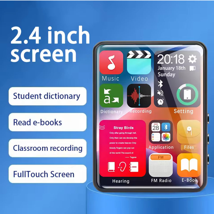2.4" Touchscreen MP3 MP4 Player Bluetooth HiFi HD FM Record 4GB & support 128GB