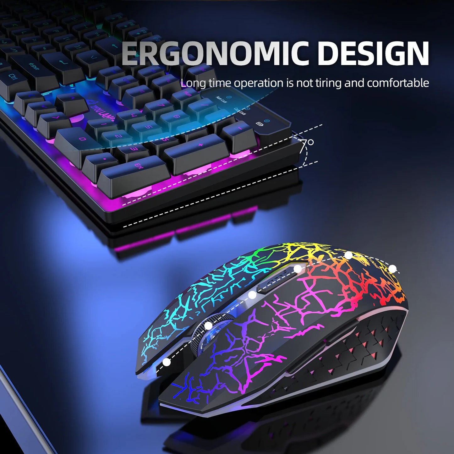 2.4G WIRELESS KEYBOARD MOUSE Set RGB BACKLIGHT RECHARGABLE KEYCAP RETRO
