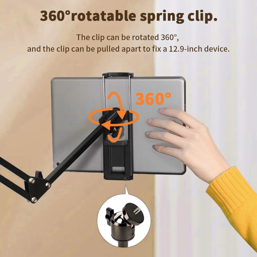 ADJUSTABLE LONG ARM TABLET STAND SMARTPHONE HOLDER DESKTOP ROTATING CLAMP MOUNT