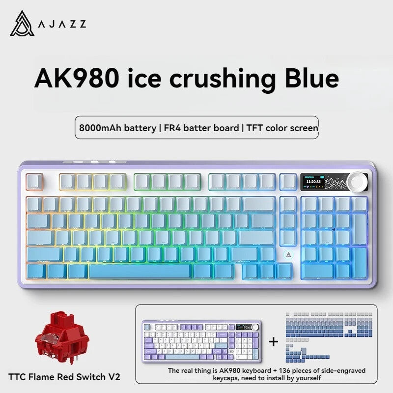 Wireless Wired Mechanical Keyboard 98 keys RGB TFT Display Knob Hot SWAP SWITCH