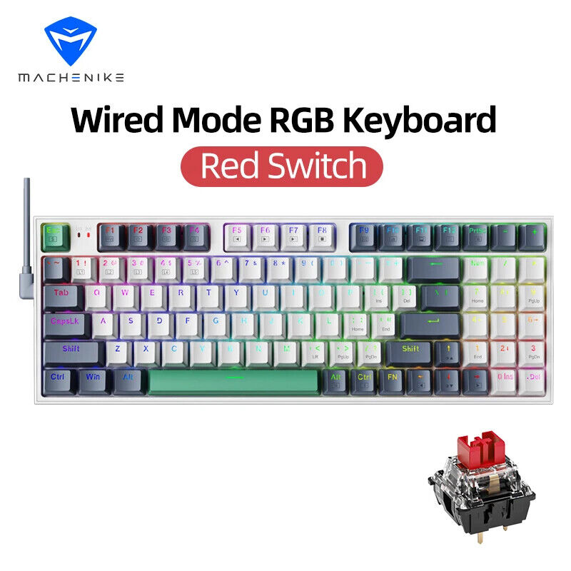 Wired Mechanical Gaming Keyboard Hot Swappable 94 Keys RGB Red Brown Switch
