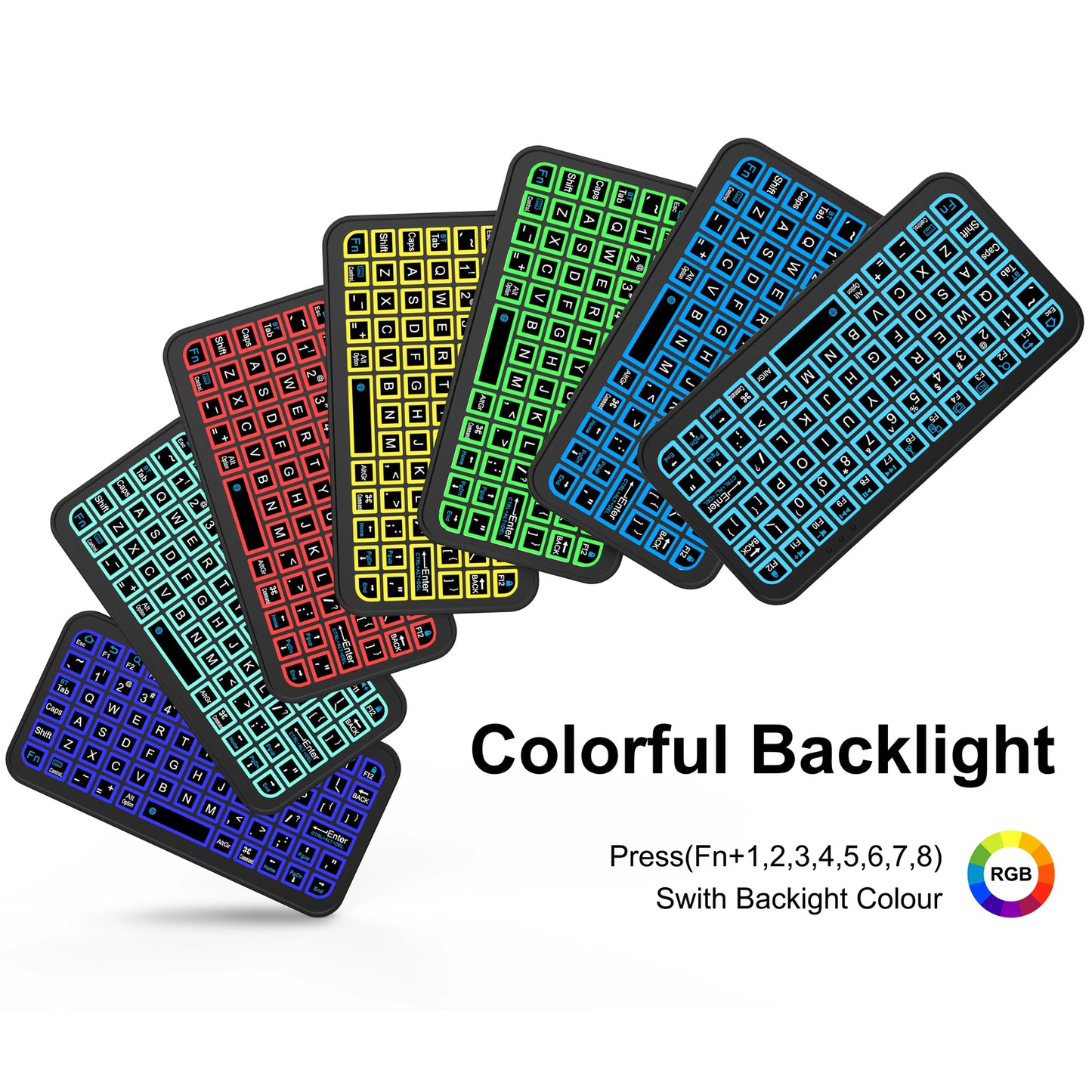 WIRELESS KEYBOARD MOUSE COLORFUL LUMINOUS ADJUSTABLE BACKLIGHT TABLET PHONE PC