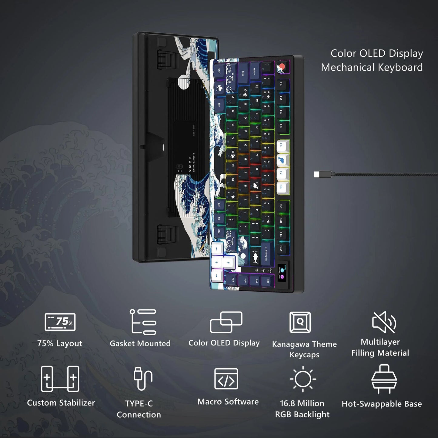 WIRED MECHANICAL GAMING KEYBOARD 81 Keys OLED DISPLAY KEY HOT SWAP Attack Shark