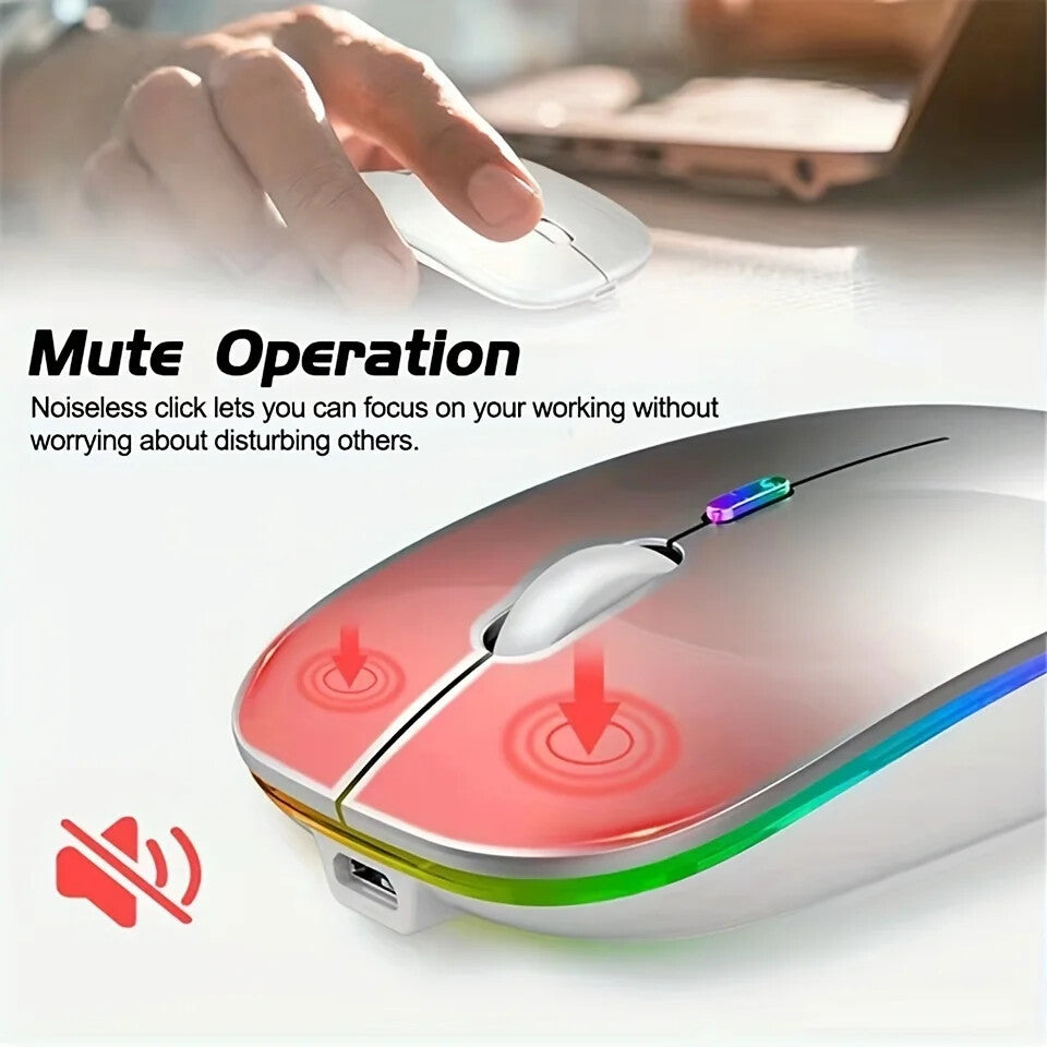 WIRELESS MOUSE RECHARGABLE LED LIGHTS Ergonomic SILENT Click 1600 DPI 4 Buttons