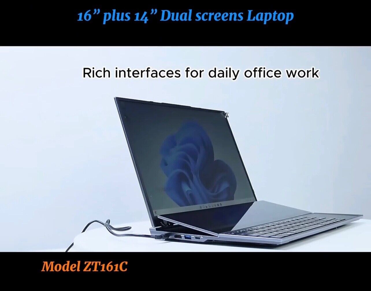 ZeeTec DUAL SCREEN 16" plus 14" LAPTOP COMPUTER Intel I7 9th Gen 16GB 512GB