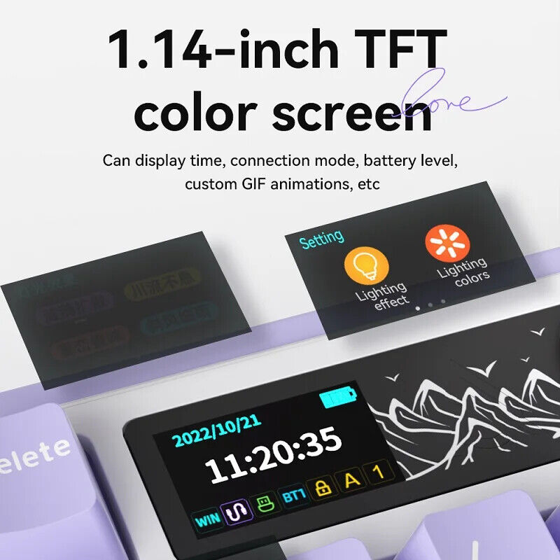 Wireless Wired Mechanical Keyboard 98 keys RGB TFT Display Knob Hot SWAP SWITCH
