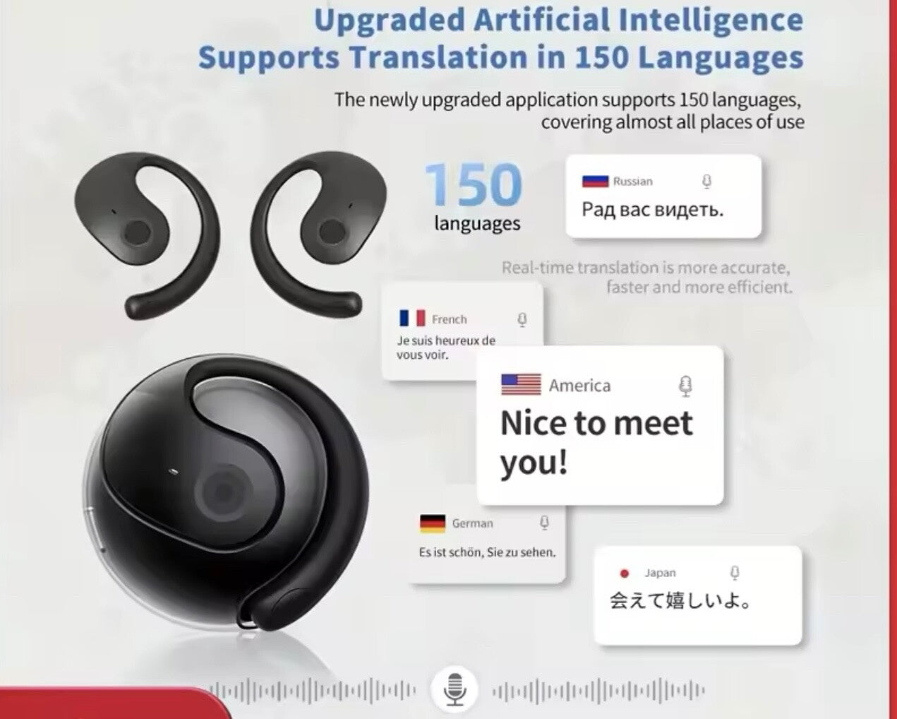 AI Translator Earphones 144 Langs Wireless BT Travel Business Headset Earbuds