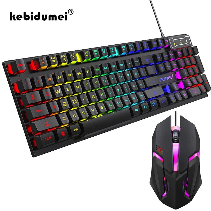 WIRED KEYBOARD MOUSE SET 104 Keys BACKLIT LUMINOUS COOL LIGHTING