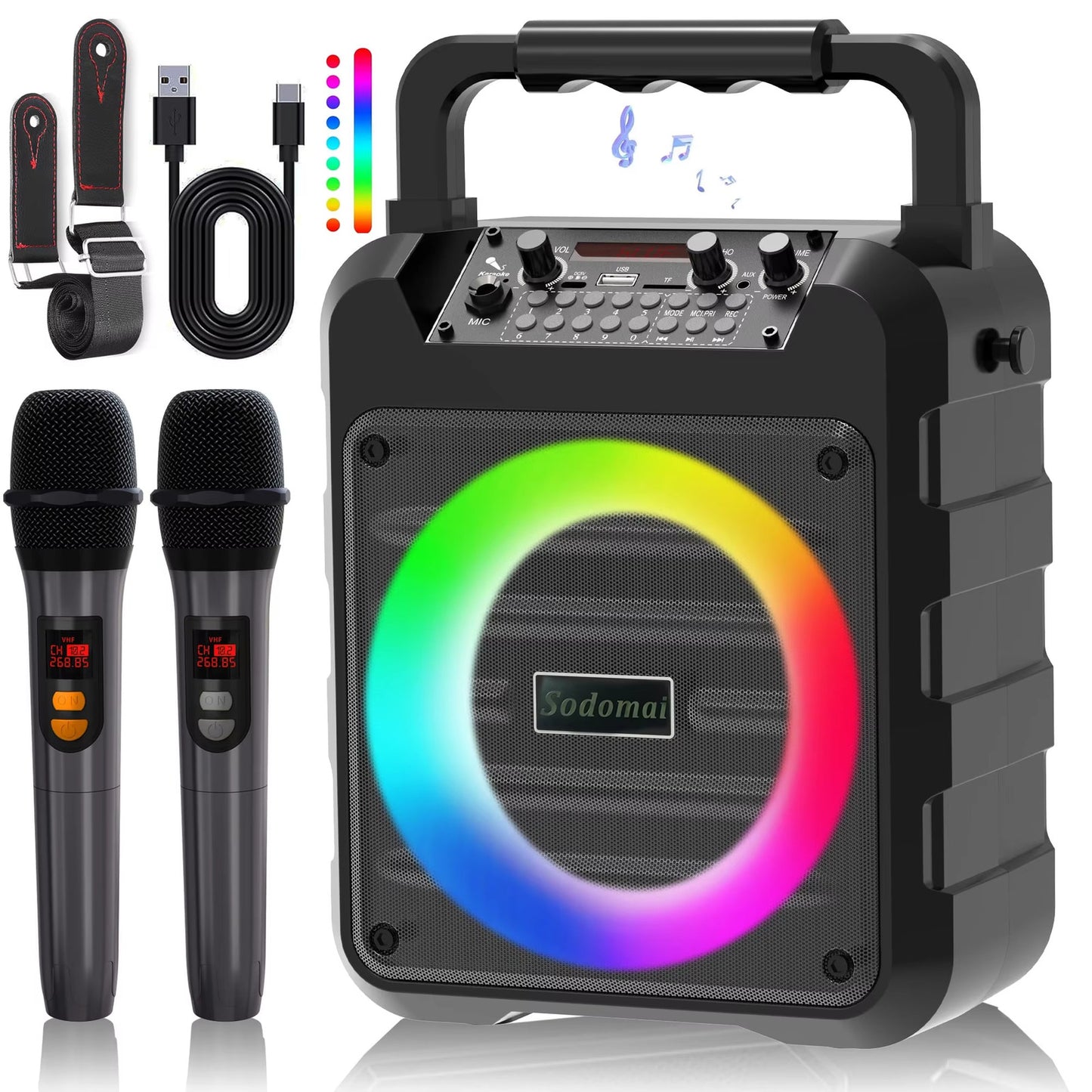 Portable Bluetooth Karaoke Speaker β Dual Wireless Mics, RGB Lights, Powerful So