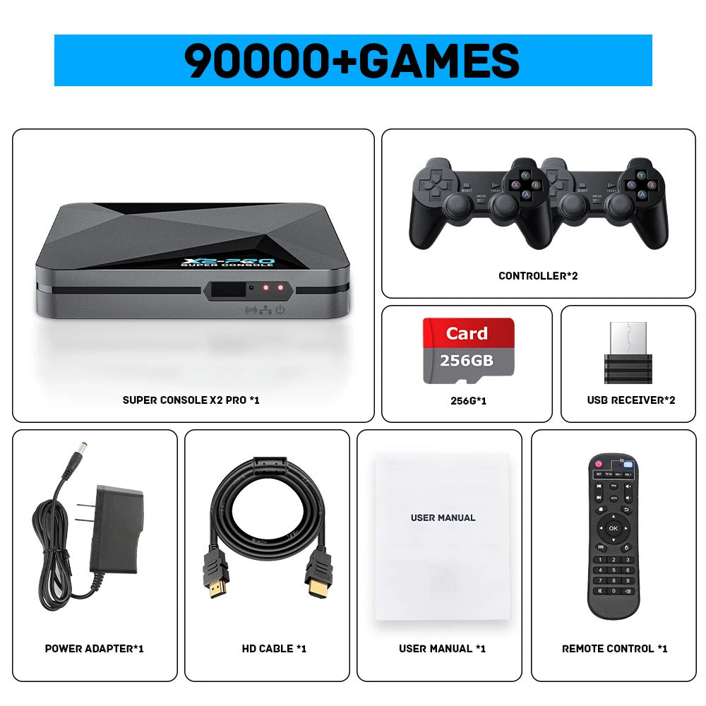 4K Retro Video Game Console Gamepad Super X2 Pro Wifi Bluetooth with 90000 Games