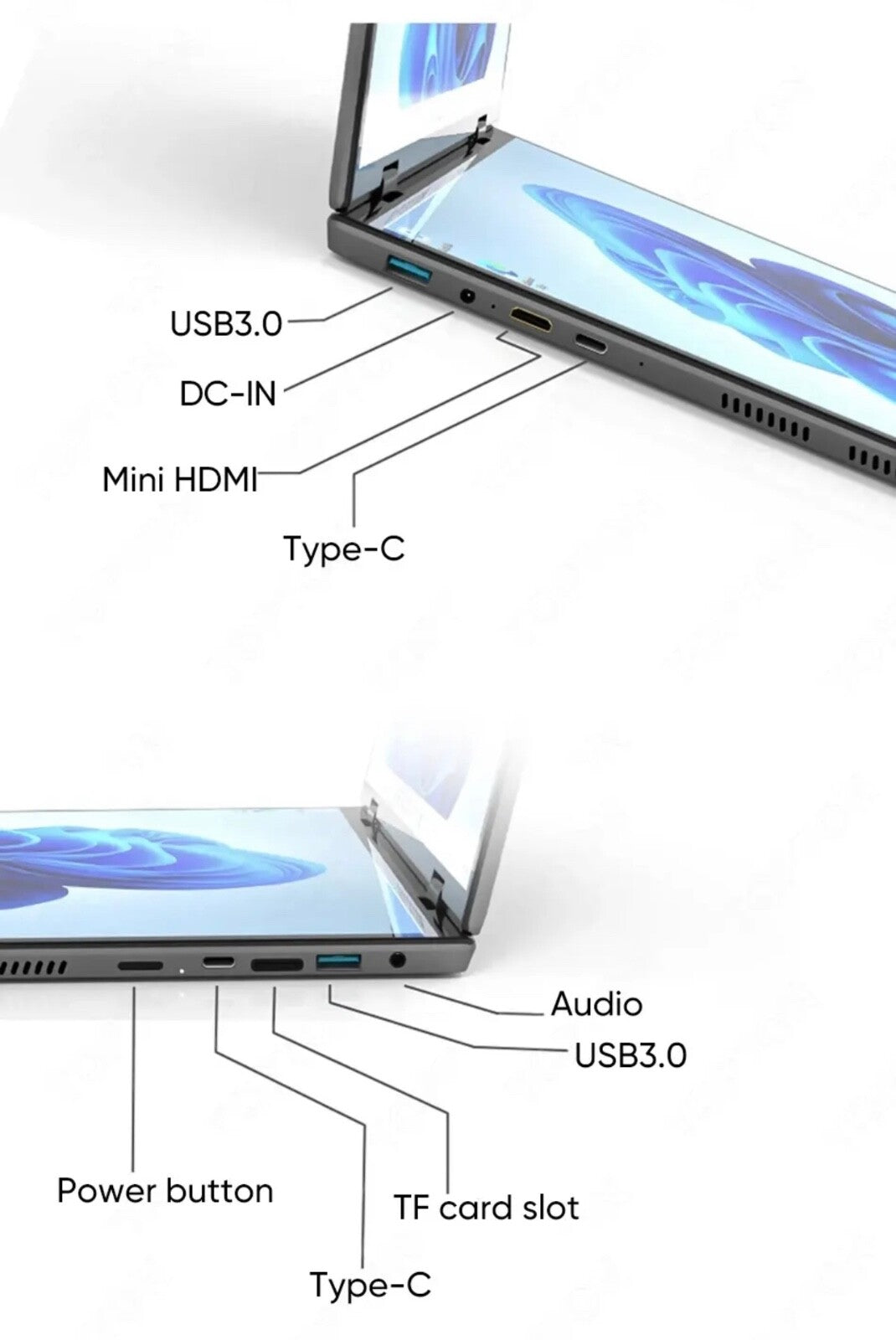 ZeeTec 14" DUAL SCREEN LAPTOP COMPUTER 360 Degrees Flip Intel N95 16GB 512GB SSD