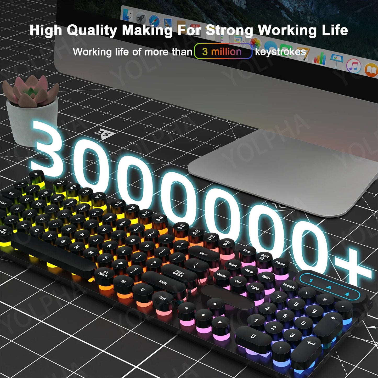 WIRED KEYBOARD 104 Keys RGB BACKLIT GAMING ERGONOMIC Colorful Magical Punk Cap