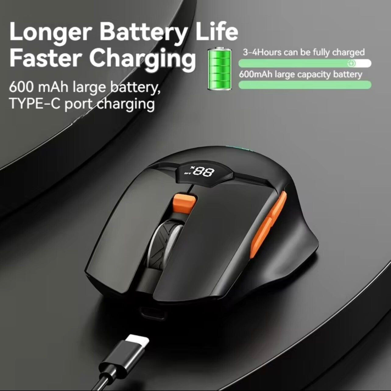 V086 2.4G Bluetooth Wireless Mouse w/ Screen, 600mAh, Silent, Gaming & Office