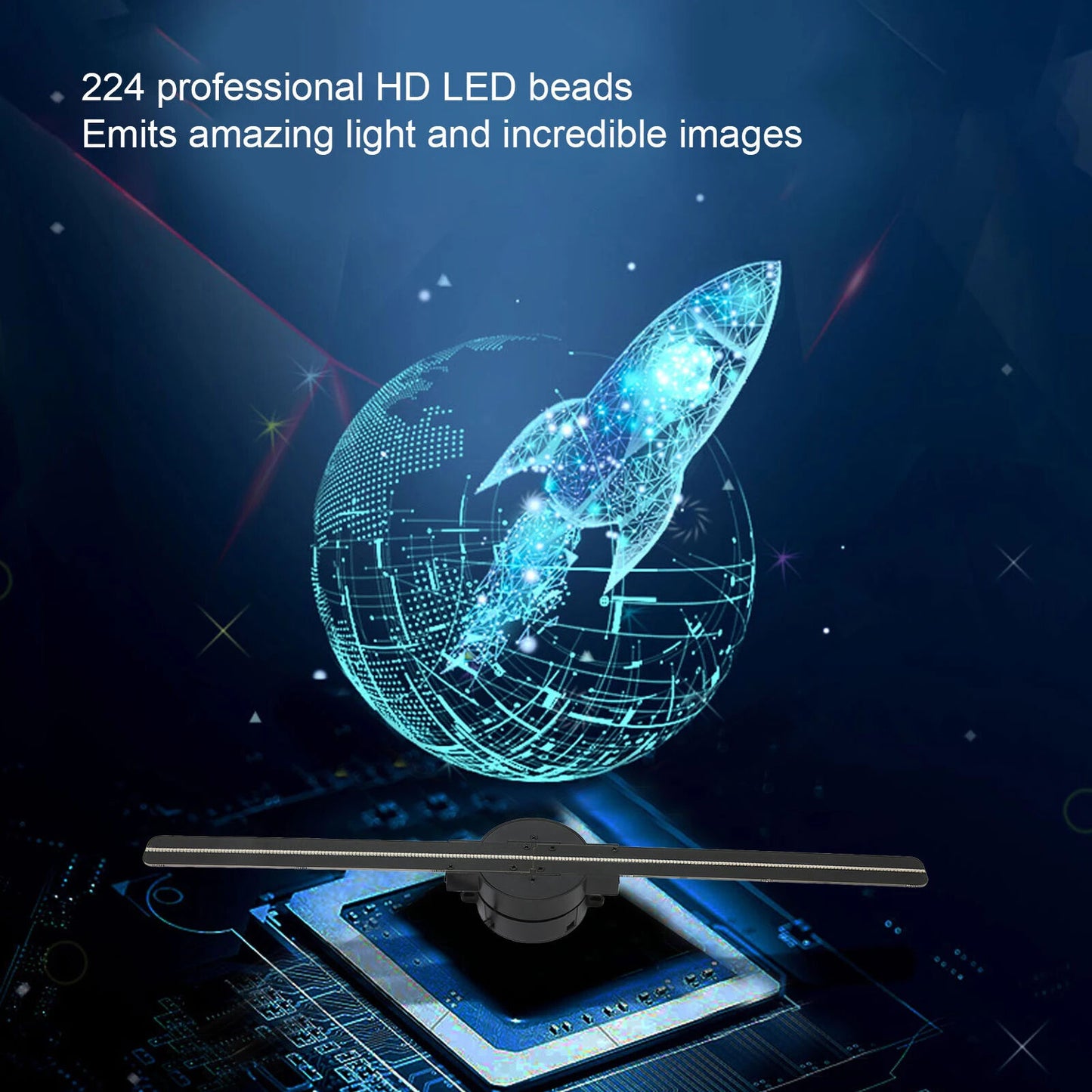 16.5” 3D Hologram Fan Projector – 224 LED Beads, WiFi, Memory Card Support, High