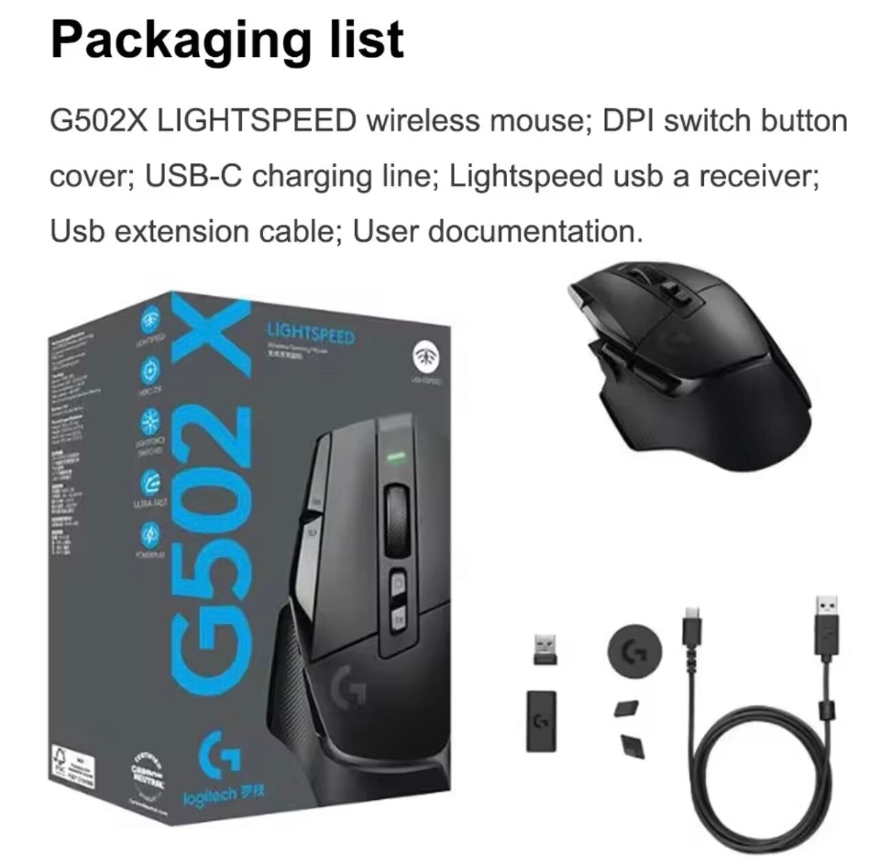 Logitech G502 X LIGHTSPEED Wireless Gaming Mouse HERO 25K DPI 25600