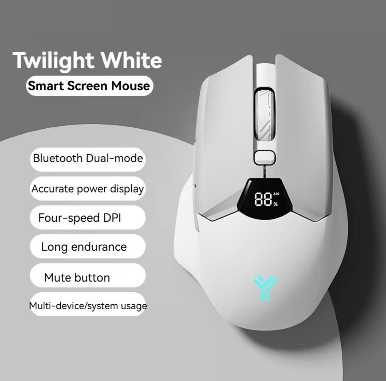 V086 2.4G Bluetooth Wireless Mouse w/ Screen, 600mAh, Silent, Gaming & Office