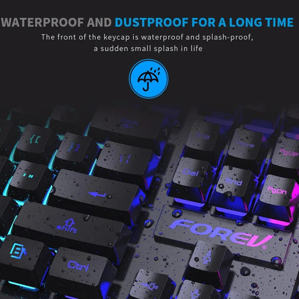 WIRED KEYBOARD MOUSE SET 104 Keys BACKLIT LUMINOUS COOL LIGHTING