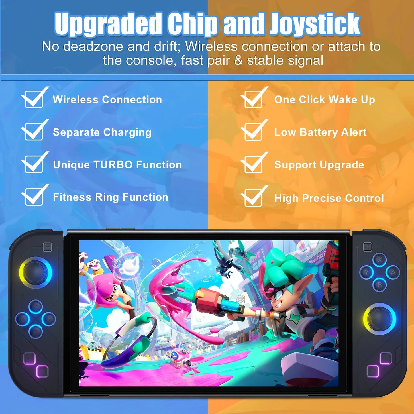 Wireless RGB Joypad Gamepad Controller Grip for Nintendo Switch Turbo Mode