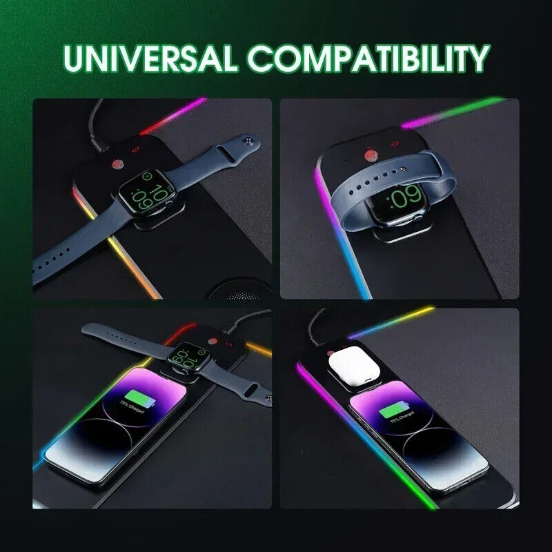 RGB LUMINOUS GAME DESK PAD MAT with MAGNETIC FAST WIRELESS CHARGER for PHONE