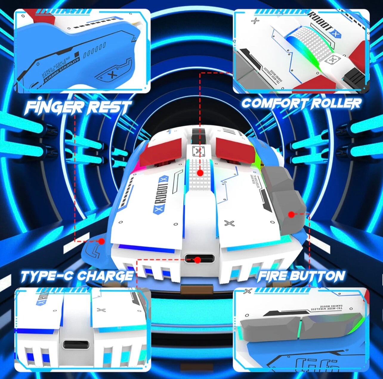 Attack Shark G6 Tri-Mode Wireless Wired Gaming Mouse RGB 4000DPI Silent for PC M