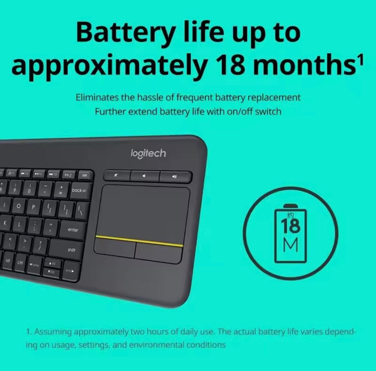 Logitech K400 Plus Wireless Keyboard Touchpad Smart TV PC Android TV Plug Play