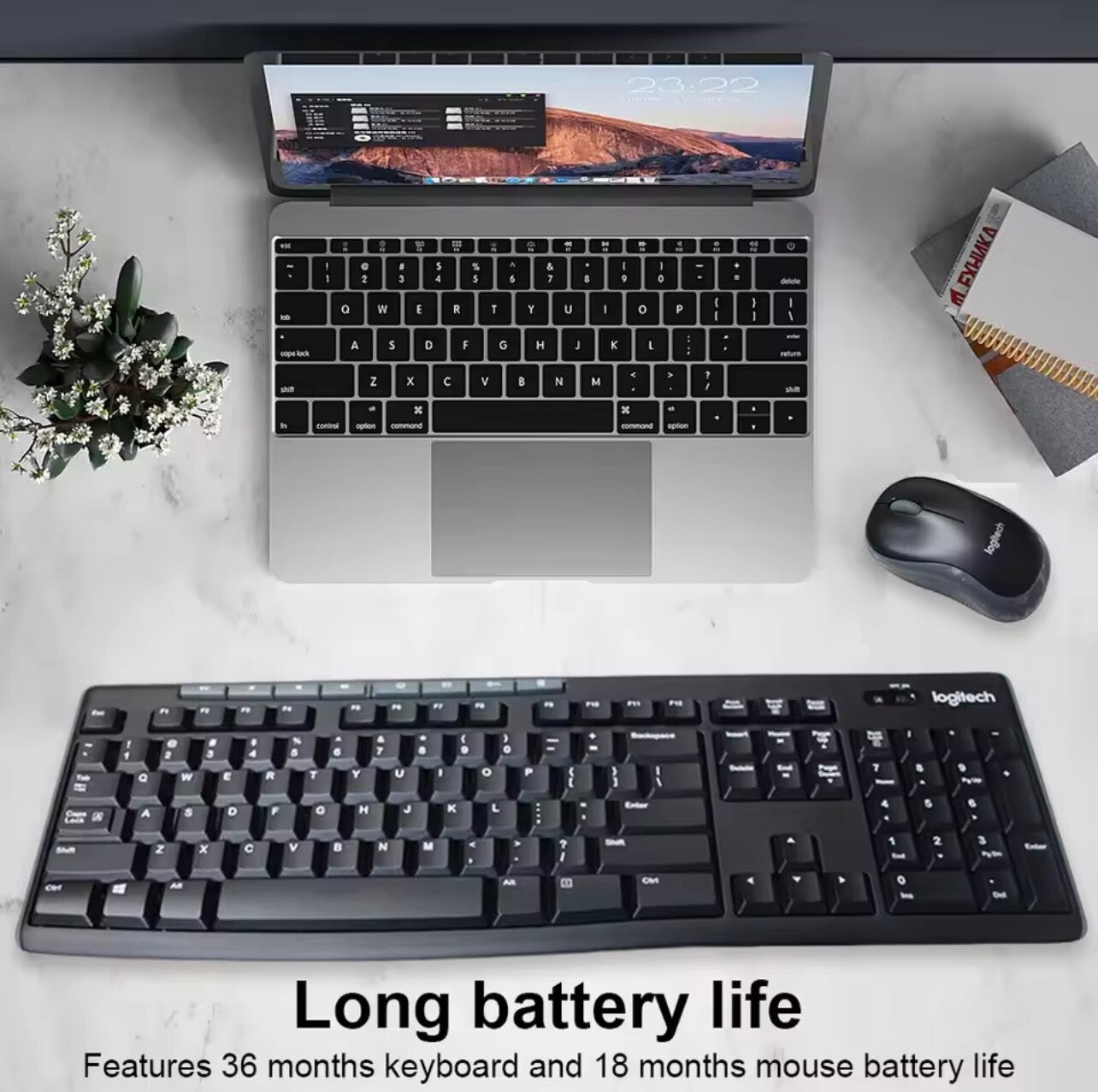 Logitech MK270 Wireless Keyboard Mouse Combo 2.4G USB Full Size 104 Keys PC