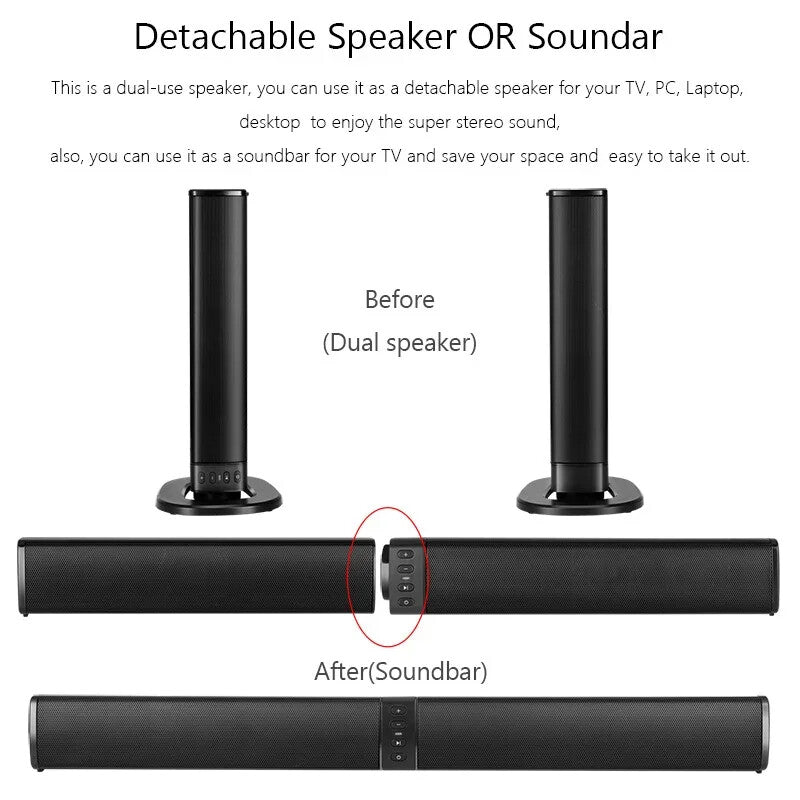 Foldable Split Bluetooth speaker Home Theater 3D Stereo surround Soundbar