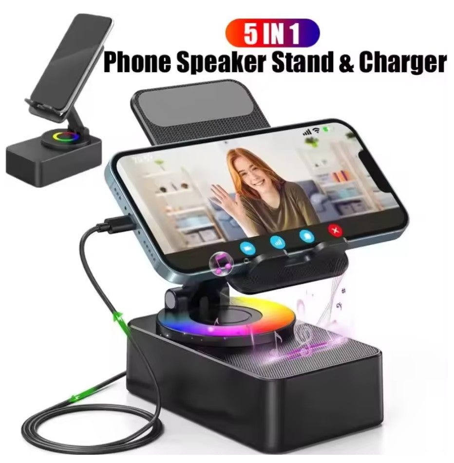 5-in-1 Bluetooth Speaker Phone Holder Power Bank Portable for Travel & Home
