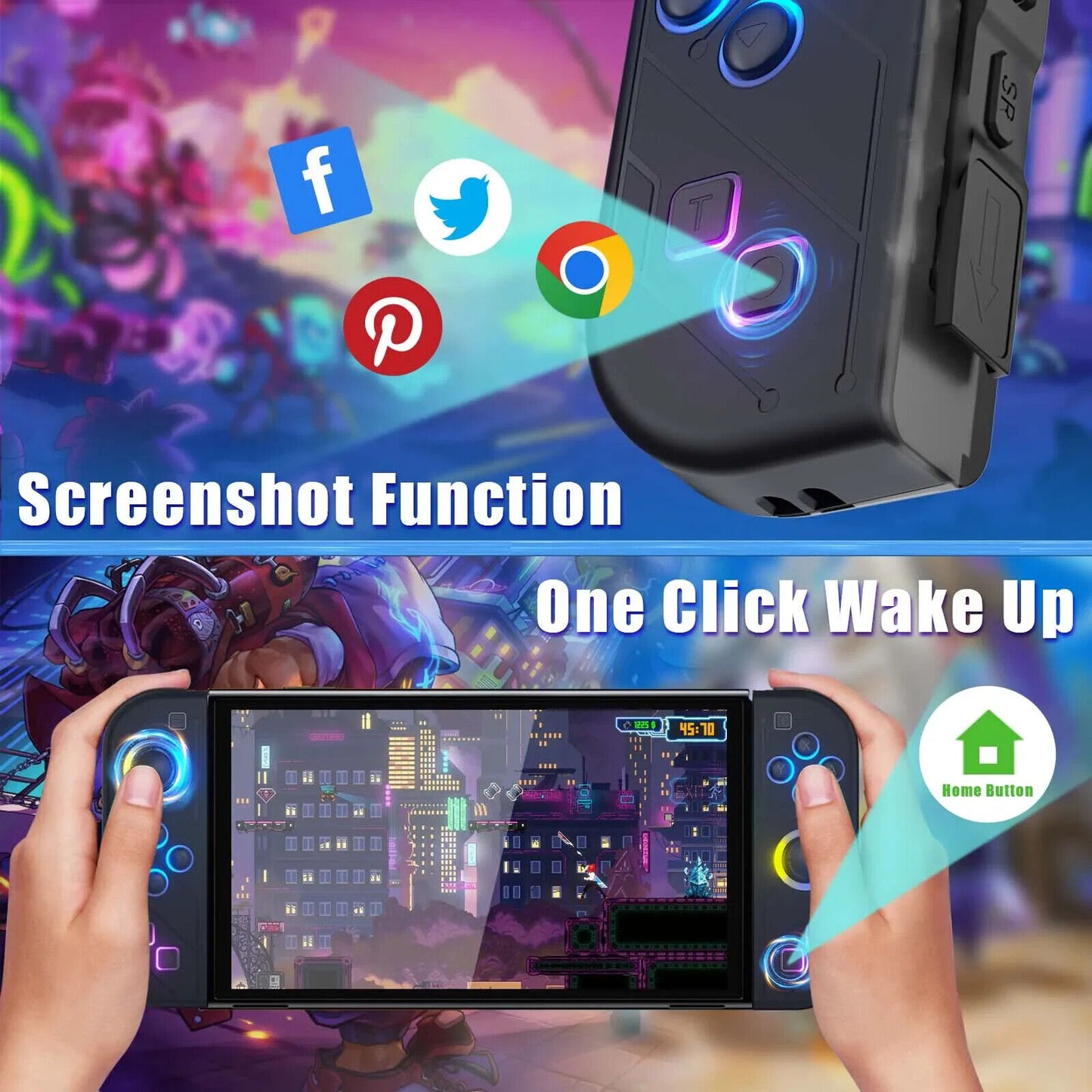 Wireless RGB Joypad Gamepad Controller Grip for Nintendo Switch Turbo Mode