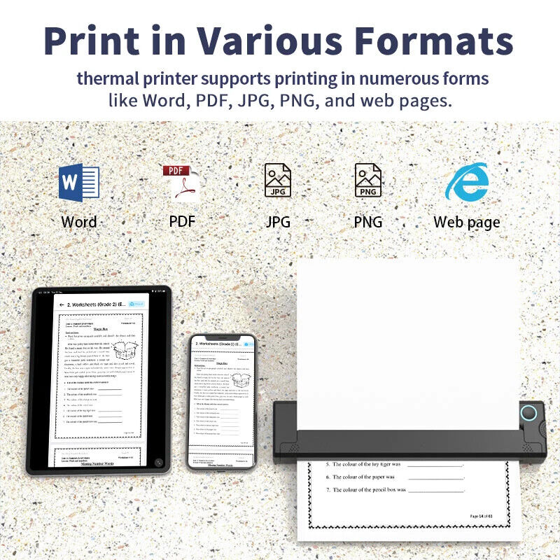 Portable Wireless Lightweight Thermal Printer A4, Inkless Built in Battery