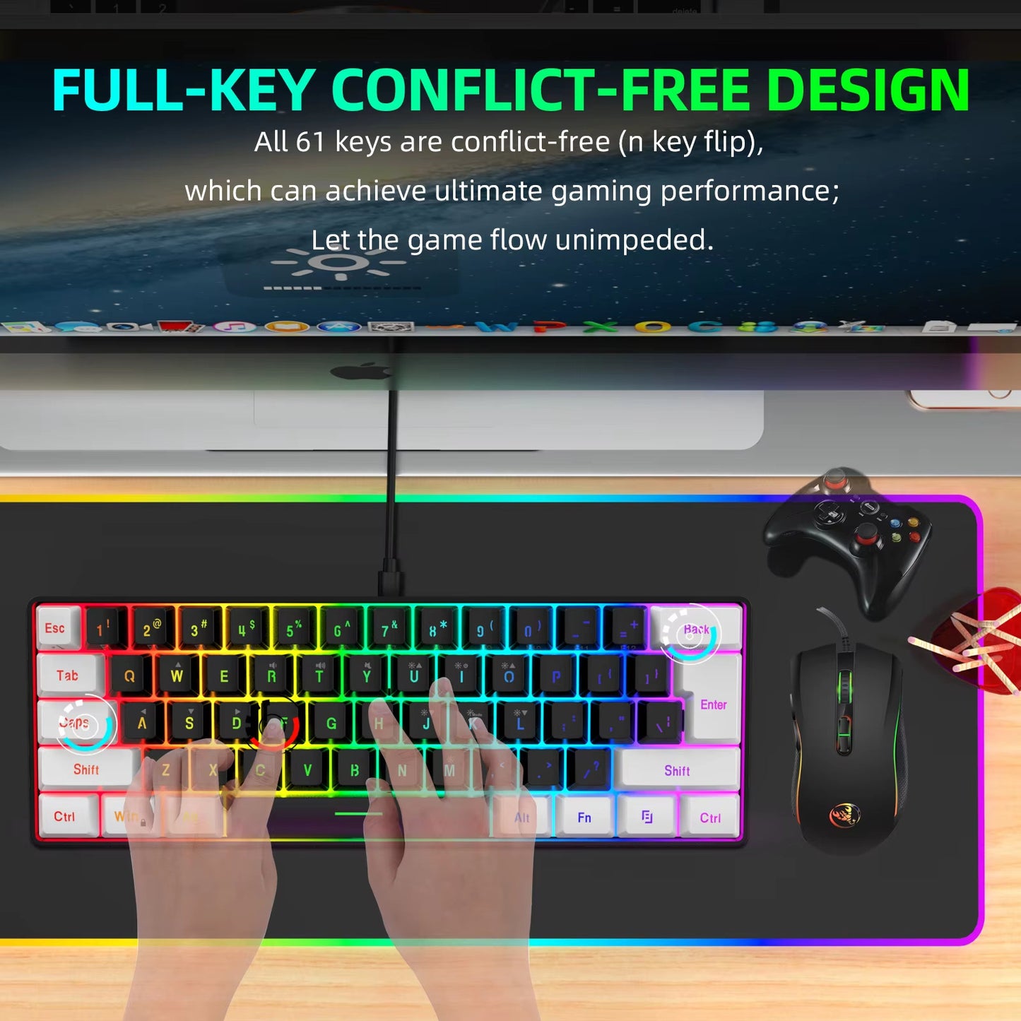WIRED KEYBOARD MOUSE GAMING RGB BACKLIGHT 61 KEYS SWITCH FUNCTION 3200 DPI