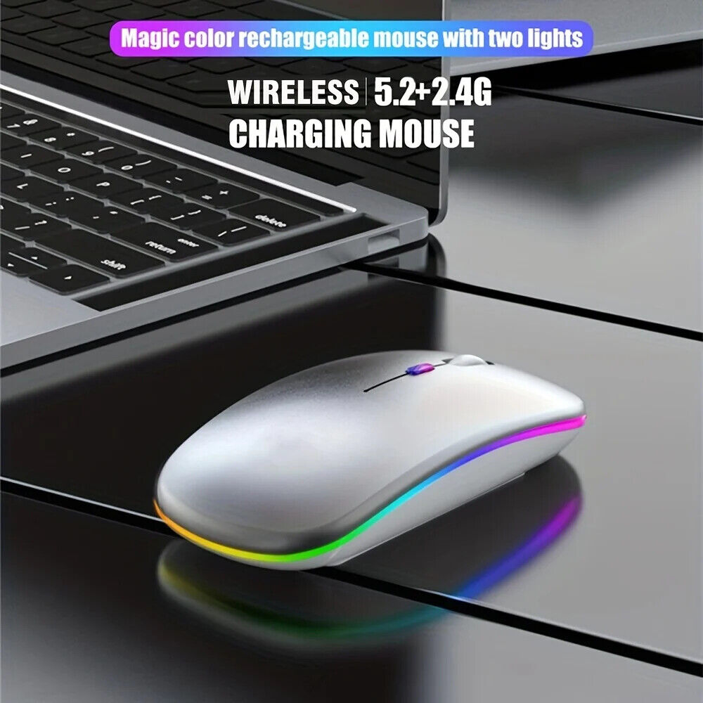 WIRELESS MOUSE RECHARGABLE LED LIGHTS Ergonomic SILENT Click 1600 DPI 4 Buttons