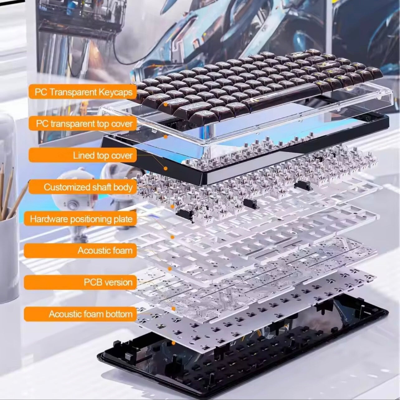 ATTACK SHARK K75 RGB Transparent Compact Gaming Mechanical Keyboard Tri Mode