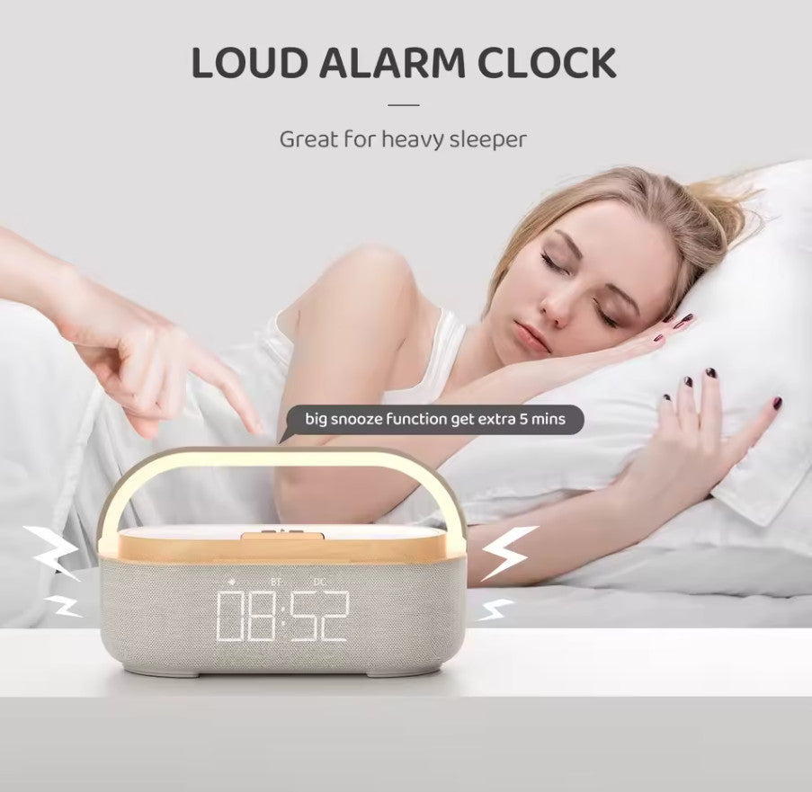 Bluetooth Speaker Clock 15W Wireless Charger Night Light Alarm 1800mAh