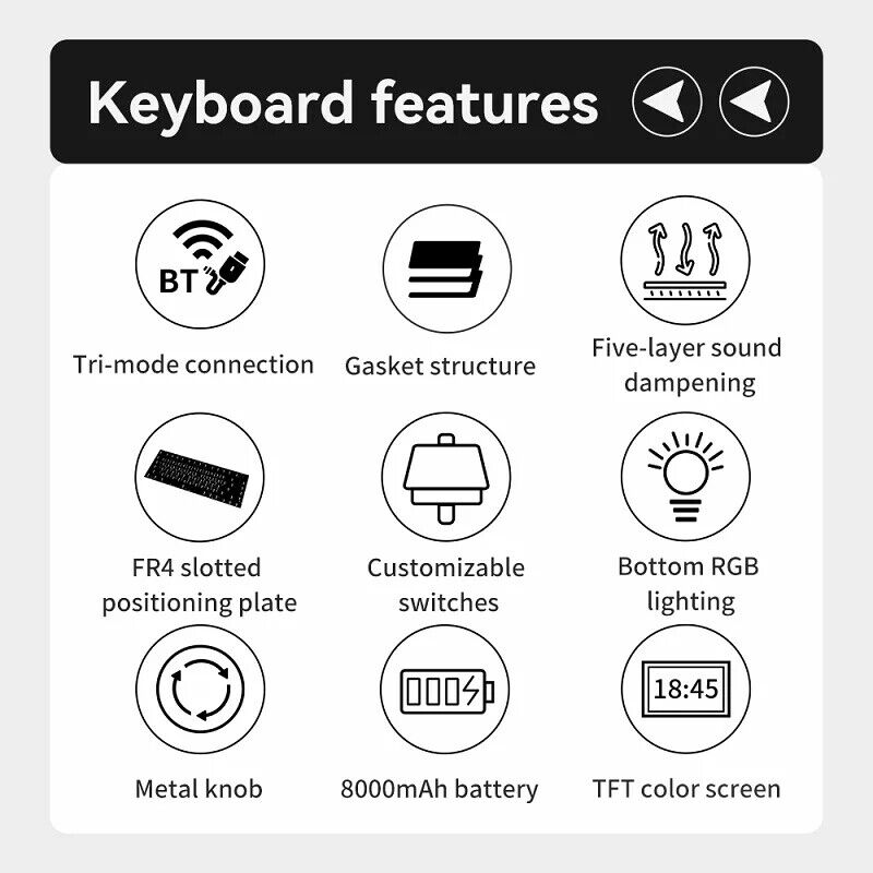 Wireless Wired Mechanical Keyboard 98 keys RGB TFT Display Knob Hot SWAP SWITCH