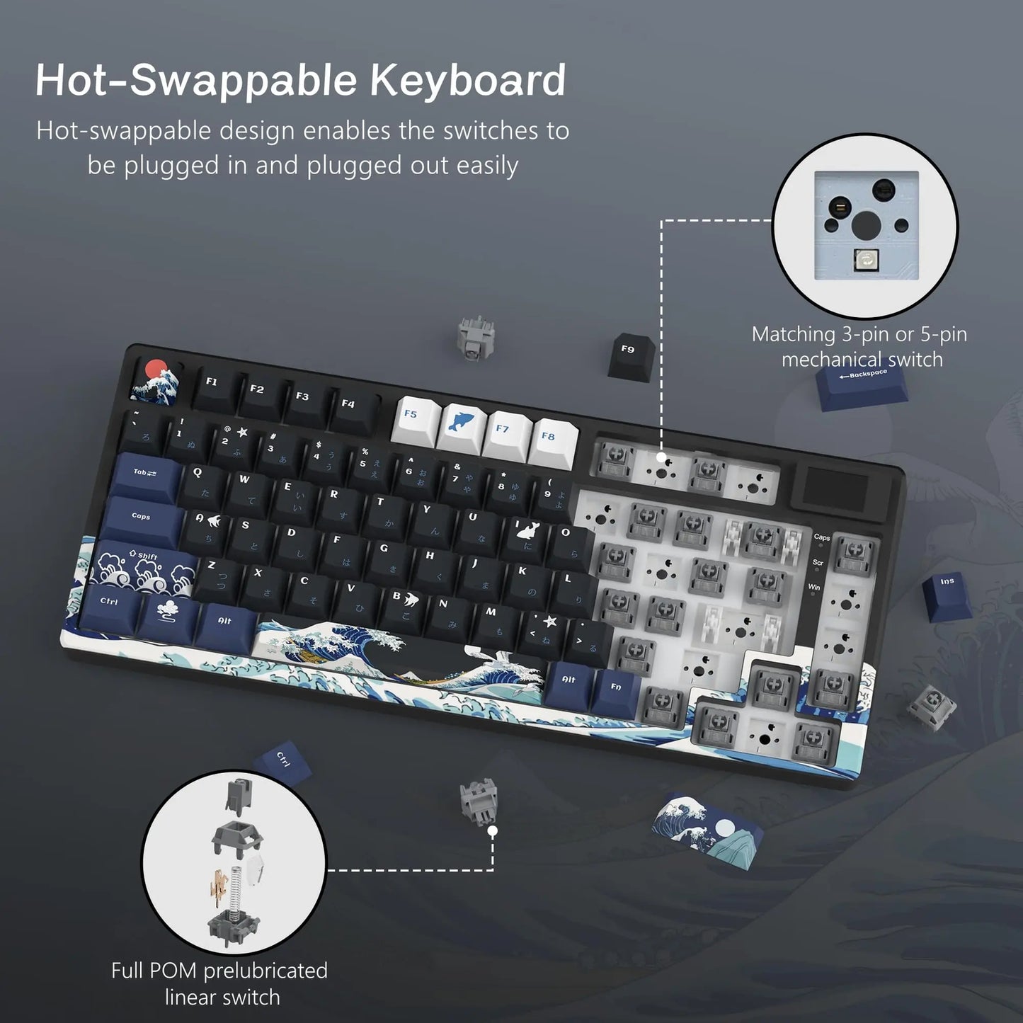 WIRED MECHANICAL GAMING KEYBOARD 81 Keys OLED DISPLAY KEY HOT SWAP Attack Shark