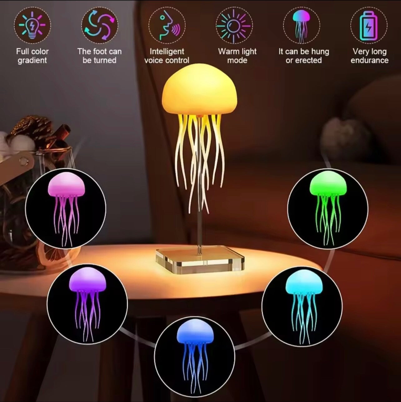 Cartoon RGB Jellyfish Night Light Voice Control Cute Desk/Bedside Lamp
