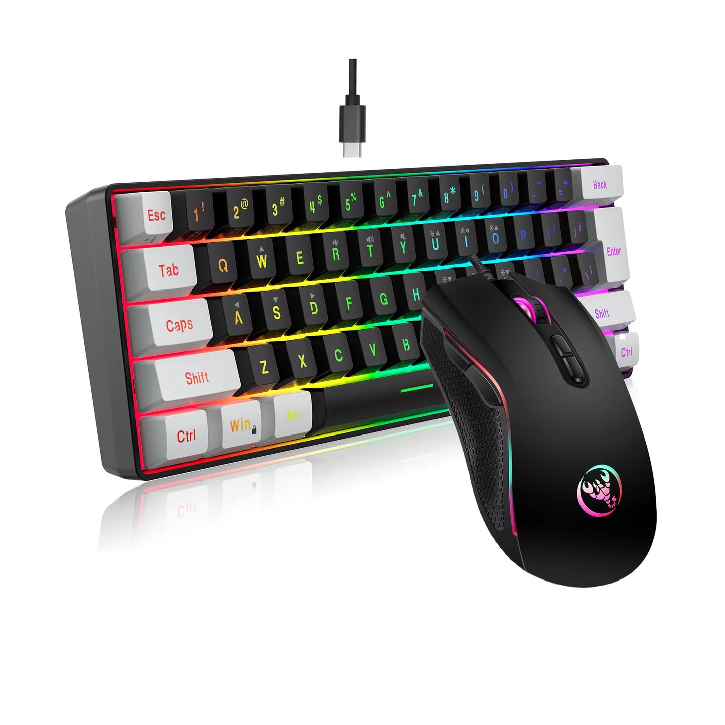 WIRED KEYBOARD MOUSE GAMING RGB BACKLIGHT 61 KEYS SWITCH FUNCTION 3200 DPI