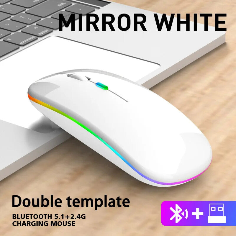 WIRELESS MOUSE RECHARGABLE LED LIGHTS Ergonomic SILENT Click 1600 DPI 4 Buttons