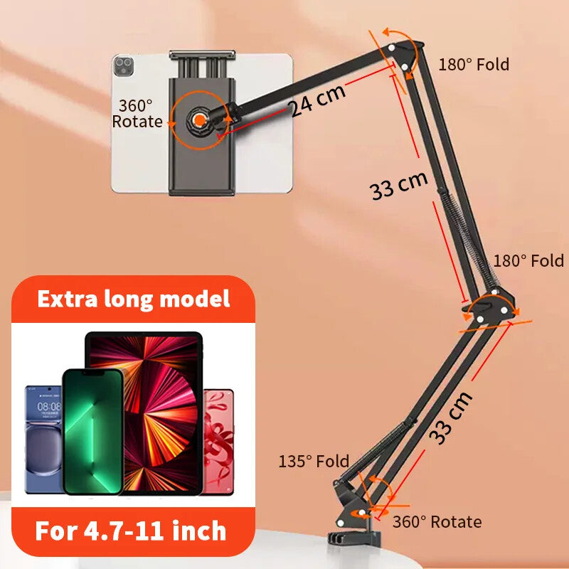 ADJUSTABLE LONG ARM TABLET STAND SMARTPHONE HOLDER DESKTOP ROTATING CLAMP MOUNT