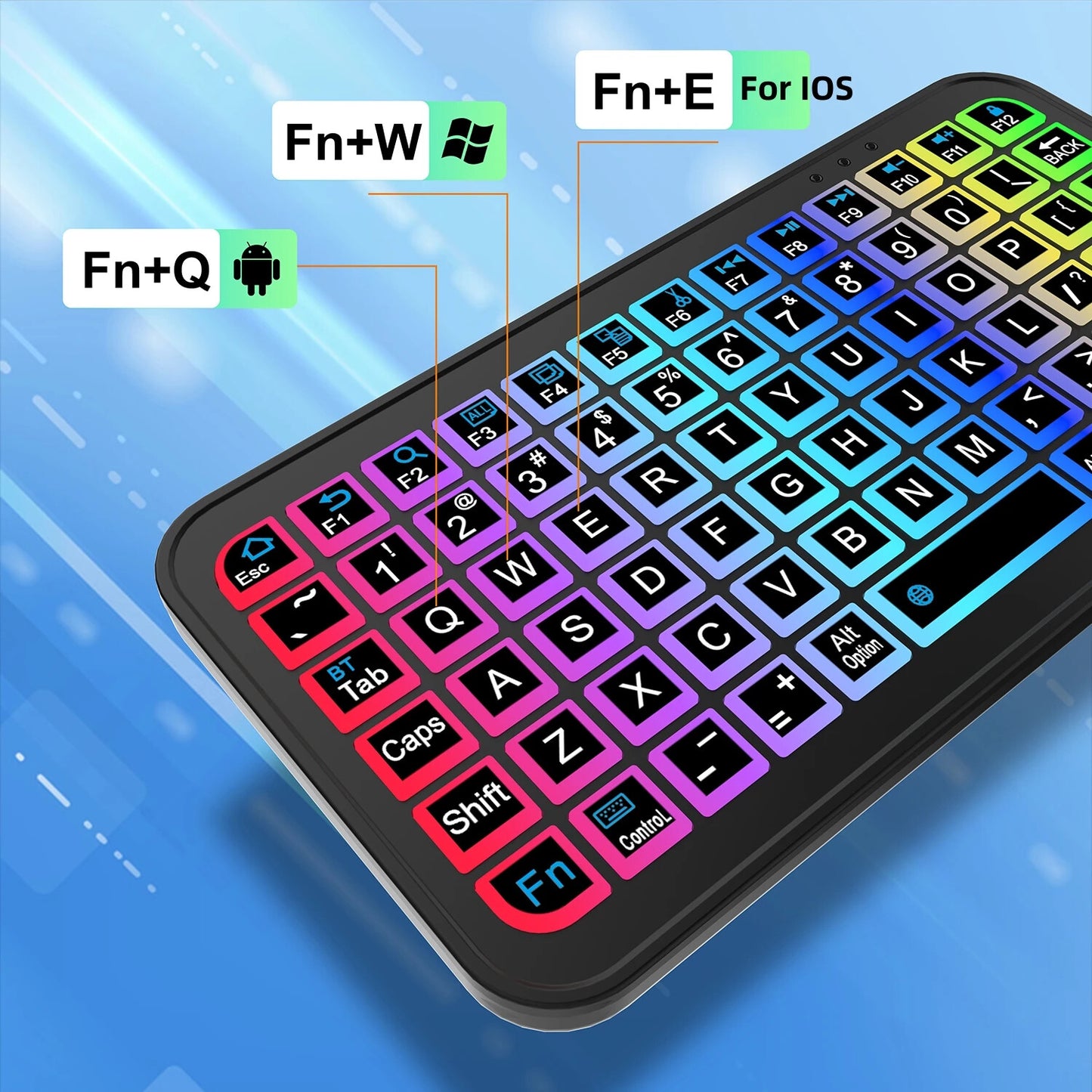 WIRELESS KEYBOARD MOUSE COLORFUL LUMINOUS ADJUSTABLE BACKLIGHT TABLET PHONE PC