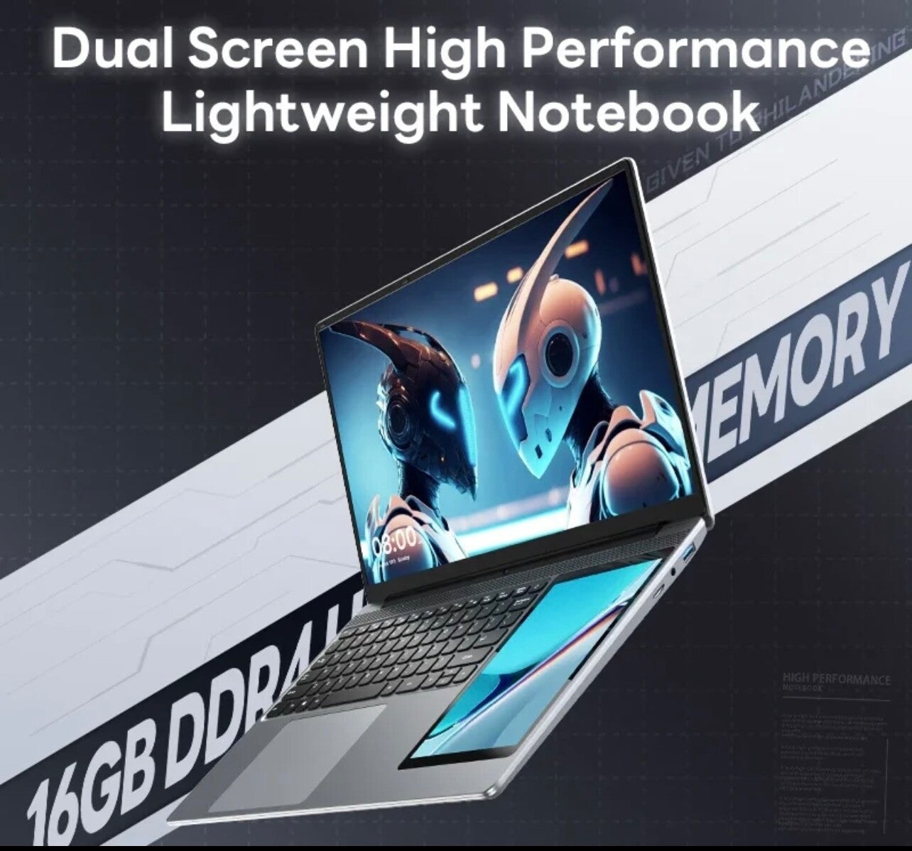 ZeeTec 15.6” plus 7” DUAL SCREEN LAPTOP COMPUTER FHD INTEL N100 16GB RAM 512GB