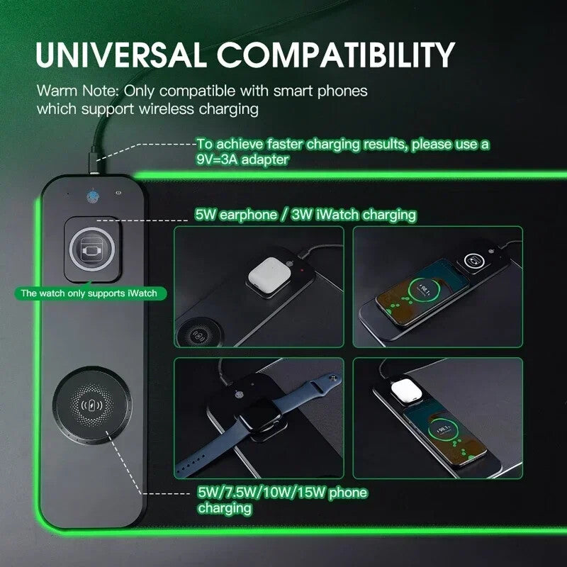 RGB LUMINOUS GAME DESK PAD MAT with MAGNETIC FAST WIRELESS CHARGER for PHONE