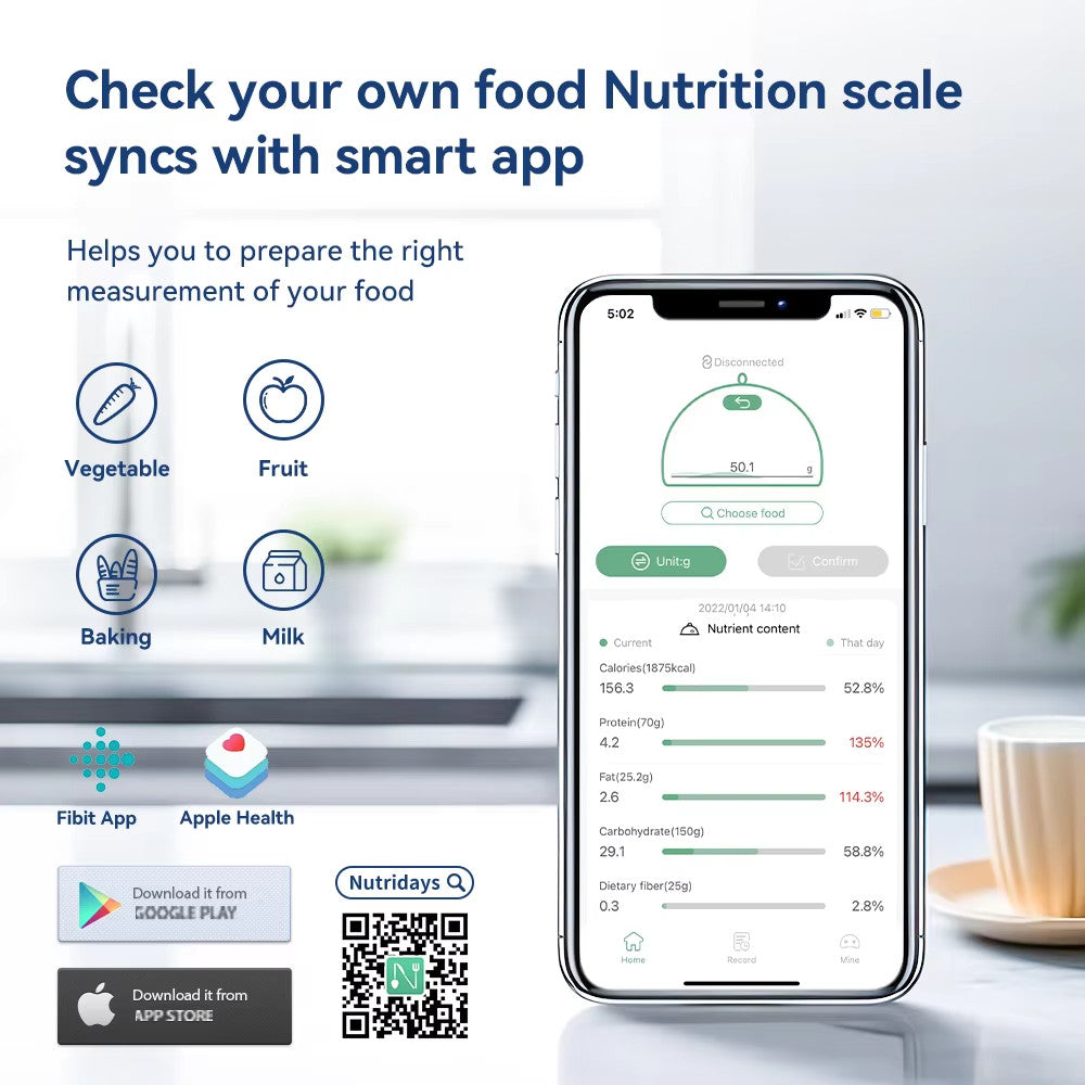 Smart Food Calorie Scale LCD Digital Display with Nutrition App