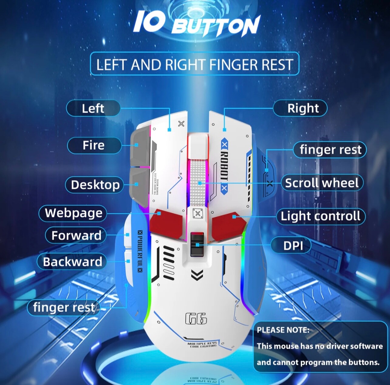Attack Shark G6 Tri-Mode Wireless Wired Gaming Mouse RGB 4000DPI Silent for PC M