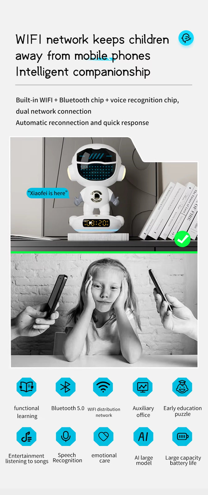 AI Robot Intelligent Conversation Wireless Speaker Music Subwoofer Sound Alarm
