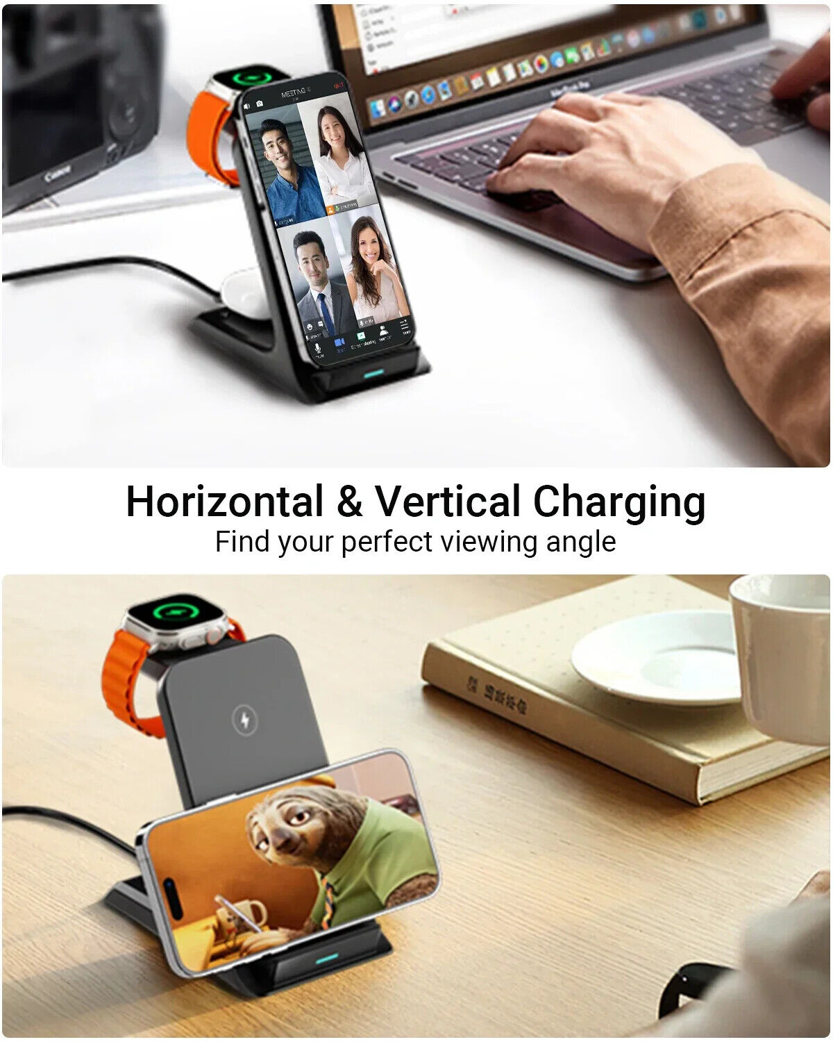 3 in 1 Fast Wireless Charger Stand Station Dock for Apple Iphone Iwatch Samsung